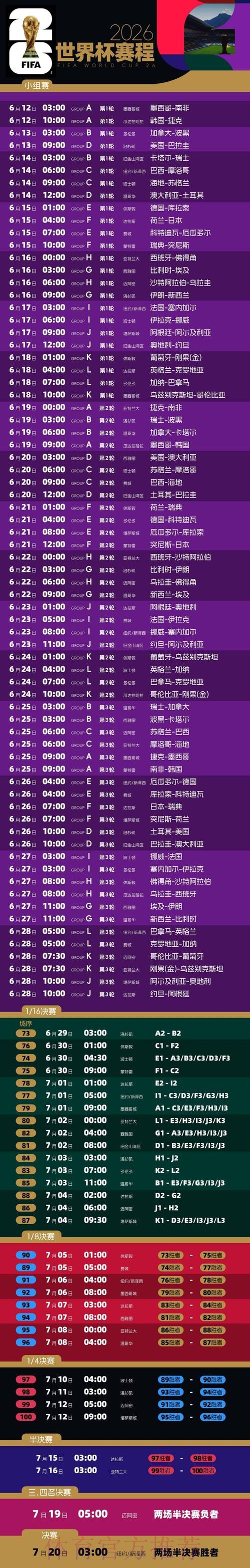 2026世界杯完整赛程今日实时赛程免费观看 2026世界杯完整赛程今日实时赛程免费观看