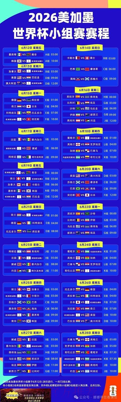 2026世界杯完整赛程最新比赛时间表直播平台
